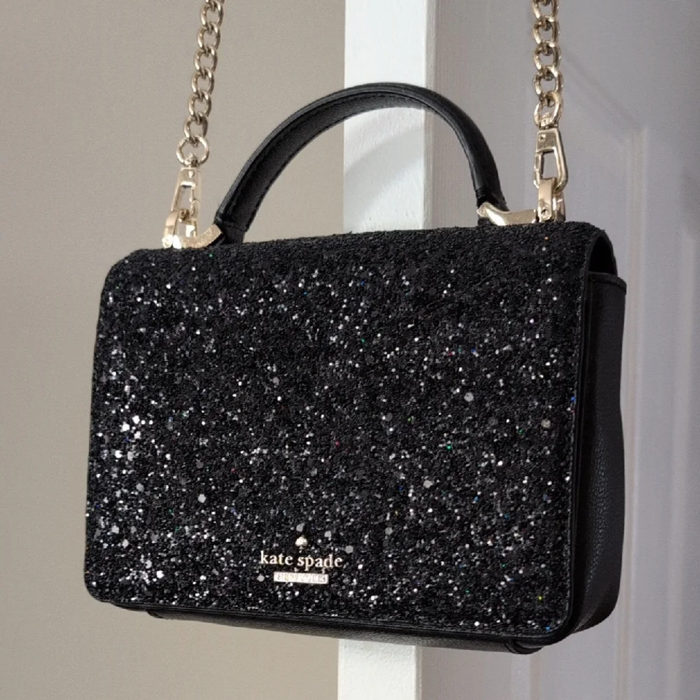 kate spade Black Glitter Crossbody Bag with Gold Chain